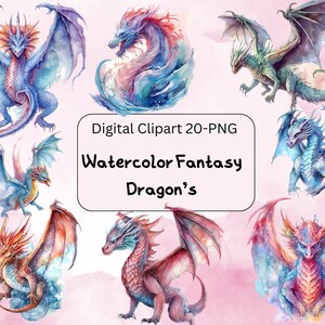Fantasiedraken 20-delige veelzijdige digitale clipartafbeeldingen | Hoogwaardige png-ontwerpen voor grafisch ontwerpers en docenten|Digitale downloads