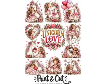 Unicorn Clipart Bundle | Girl and Unicorn PDF | Watercolor Fairytale Illustrations | Digital Download for Sublimation & Nursery Decor