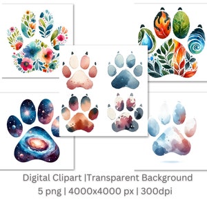 Clipart Empreinte de patte | Adorable lot de cliparts empreinte de patte | 5 images PNG de haute qualité | Illustration de traces d'animaux | Imprimables | Utilisation commerciale