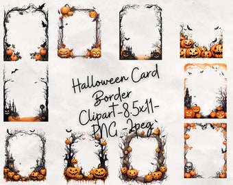 12 Halloween Border Clipart – wysokiej jakości PNG-JPEG – Upiorne cliparty, Użytek komercyjny, Pobieranie cyfrowe, Tworzenie kartek, Grafika wektorowa, Cyfrowe rzemiosło