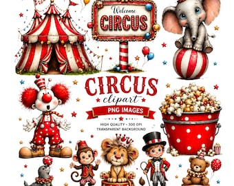 Vintage Circus Clipart Bundle |Carnival PNG Graphics |Cute Elephant, Lion, Ringmaster,Big Top Tent | Instant Digital Download,Commercial Use