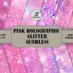 12 rosa holografische Glitzer Digitales Papier, JPEG druckbares Scrapbook Papier mit irisierenden Holotexturen, sofortiger Download für kommerzielle Nutzung