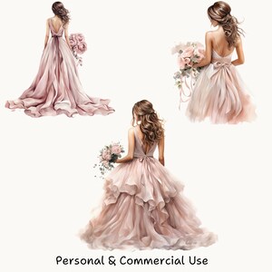 Elegant Watercolor Bride Clipart, Pink Wedding Dress Illustration ...