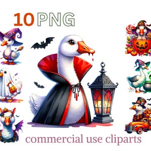 Halloween Goose PNG Clipart Bundle, Cute Spooky Goose Art, Digital Downloads, Commercial Use Cliparts, Goose Vampire, Goose Witch