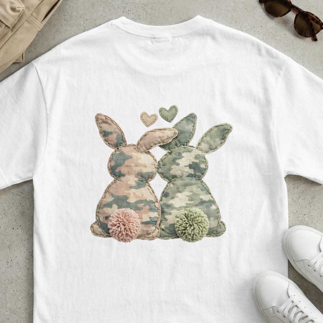 White Camo Rabbit Camo Bunnies PNG Design, Woodland Love Rabbit DTF Transfer, Sublimation ...