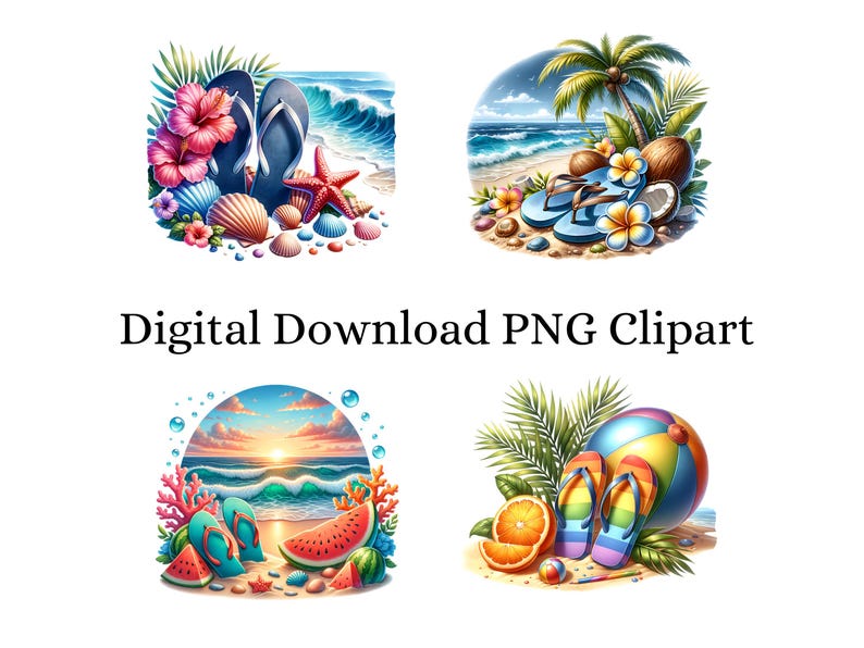 Summer Flip Flops Clipart Bundle, Summer Beach Shoes PNG, Tropical ...