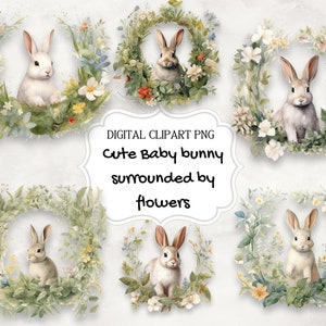 Cute Baby Bunny with Flowers Versatile Digital Clipart Graphics | High-Quality Designs for Graphic Designers & Educators|Digital Downloads