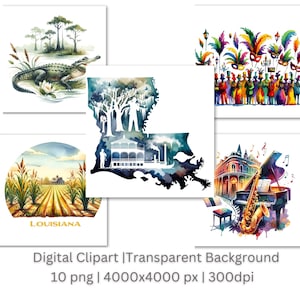 Clipart Louisiane, fichiers png aquarelle Louisiane, fichiers png Louisiane Bayou, mardi gras png, écrevisses png, clipart aquarelle, clipart