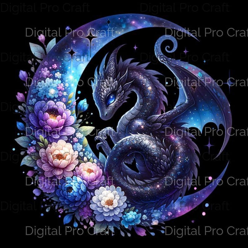 Celestial Dragon Clipart Bundle - Beautiful Baby Dragon PNG Graphics with Transparent Background for T-Shirt Design and More
