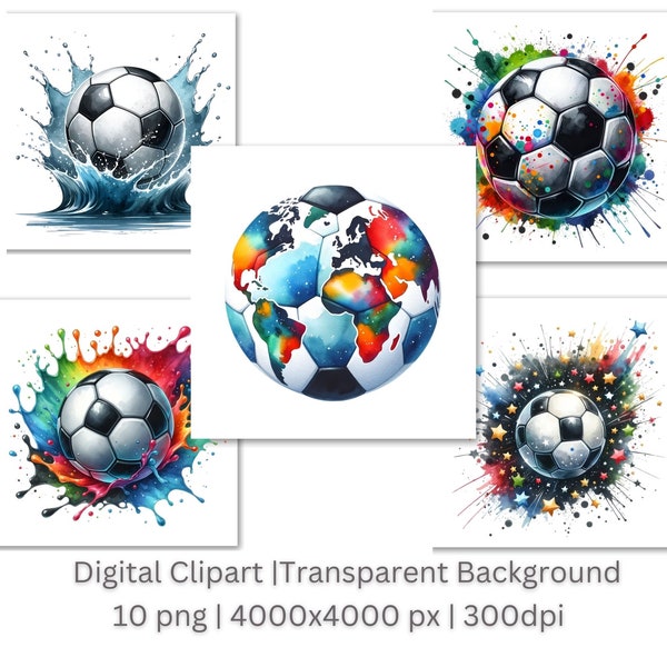 Soccer Ball Clipart | EURO 2024 | 10 PNG High-Quality Images | Sports Art | Football Illustrations | Digital Prints | Commercial Use