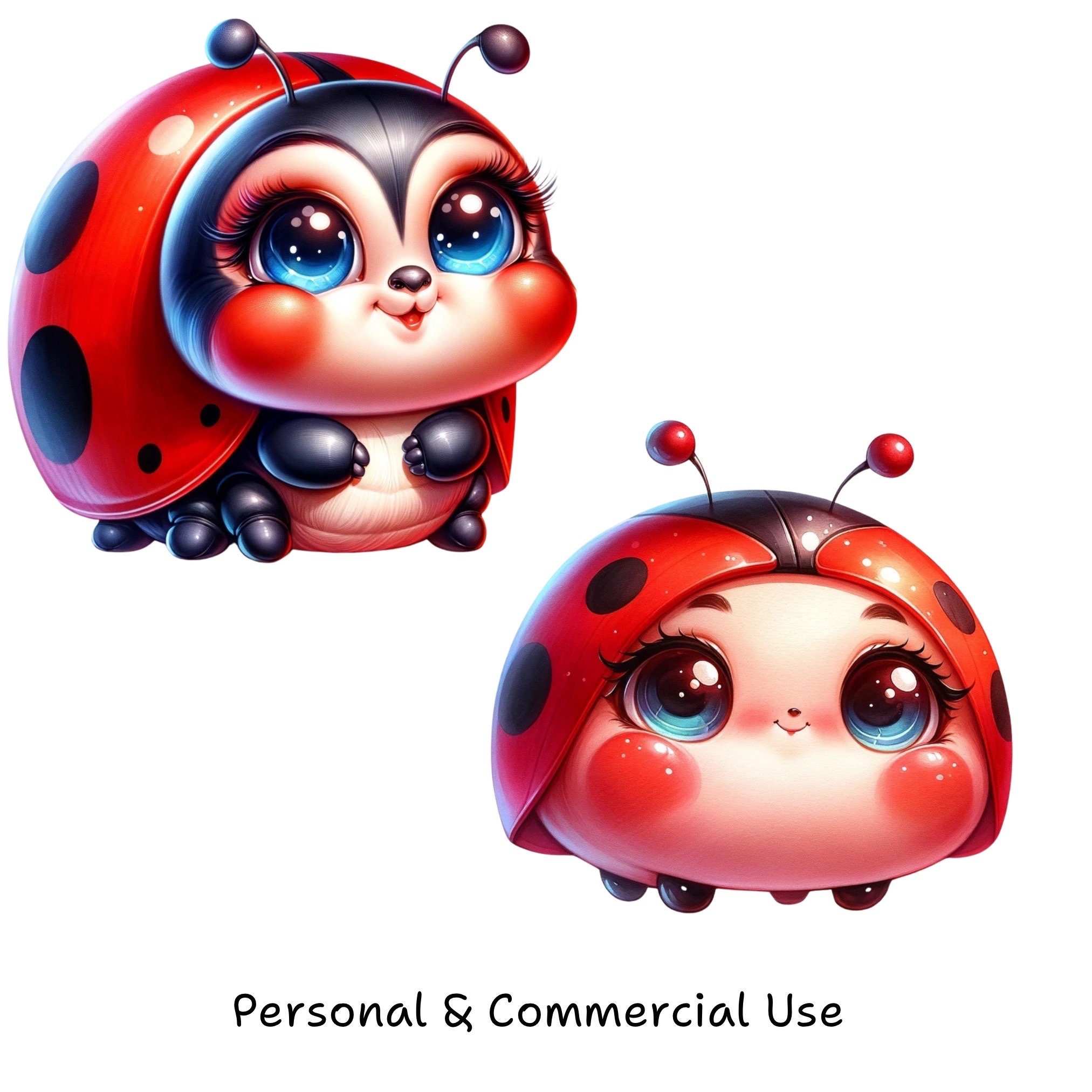 Cute Ladybug Clipart, Digital Download, Cartoon Bug PNG, Commercial Use ...