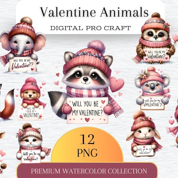 Valentines Day watercolor clipart, Woodland animals watercolor, love decor art, Valentines day card printables,love couple animals graphics