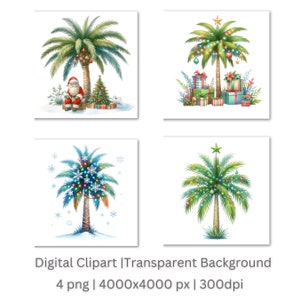 Weihnachten Palme Clipart PNG Set 4 Weihnachten Aquarell Illustration Kommerzielle Nutzung, Papier Handwerk Digital Sofort Download