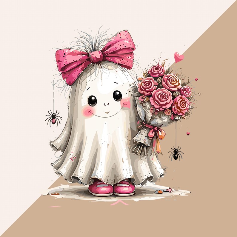 Pink Halloween Clipart Bundle, Cute Pastel Ghost PNG, Whimsical Girly Spooky Graphics, Pink Haunted House, Halloween Sublimation Designs image 7