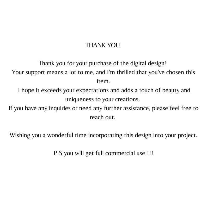 May include: White background with the text "THANK YOU" at the top. Below, a message expresses gratitude for a digital design purchase, wishing the buyer a wonderful experience and full commercial use.