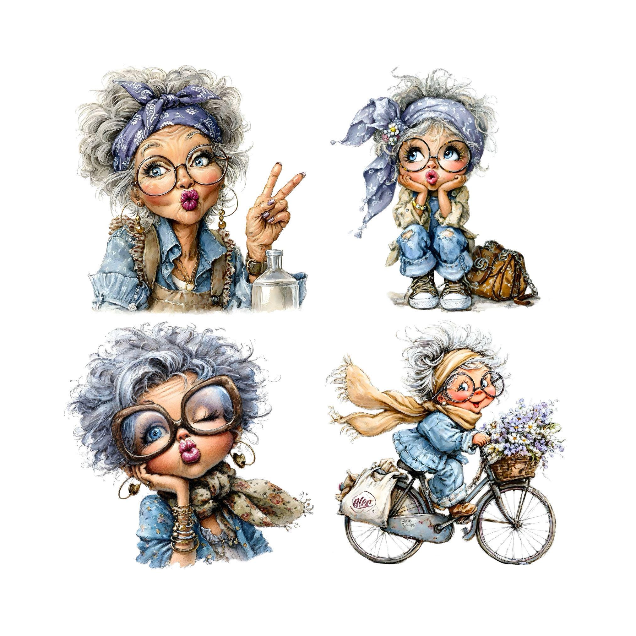 Sassy Grandma Clipart Bundle | Funny Senior Lady PNG | Whimsical ...