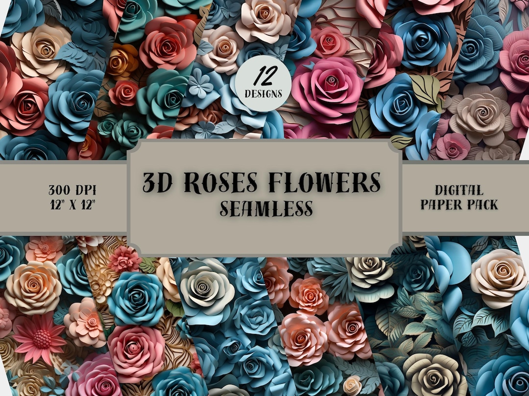 Vibrant and Realistic 3D Roses - 3D Flower Seamless Patterns - 12 ...