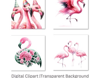 Aquarell drei Flamingos, rosa Flamingo PNG, Flamingo Kunst, Tropenvögel, Junk Journal Clipart, Sublimation, digitaler Download