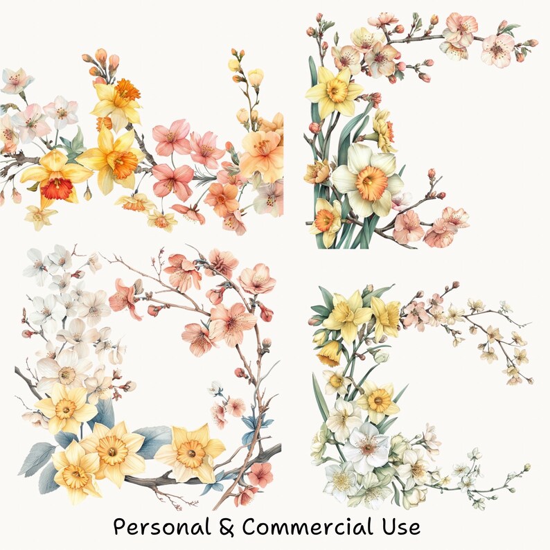 Spring Daffodil Watercolor Floral Clipart Set, March Botanical PNG ...