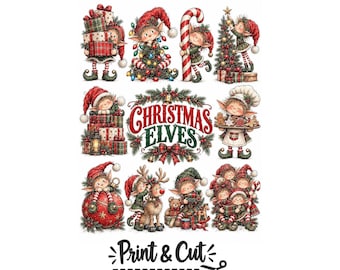 Christmas Elf Clipart Bundle | Cute Watercolor Holiday Elves PDF | Vintage Festive Graphics for Stickers, Scrapbooking, & Junk Journals