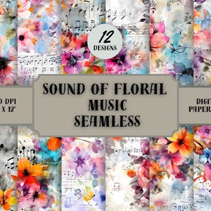 Sound of Floral Music NAADLOZE patronen-digitaal papier-12 ontwerpen-12 x 12 voor commercieel gebruik-direct downloaden-ambachtelijke benodigdheden-scrapbooken