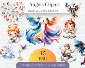 Angel Clipart | Clipart Bundle | 15 PNG High-Quality Images | Wall Art | Paper Craft | Apparel | Digital Prints | Commercial Use