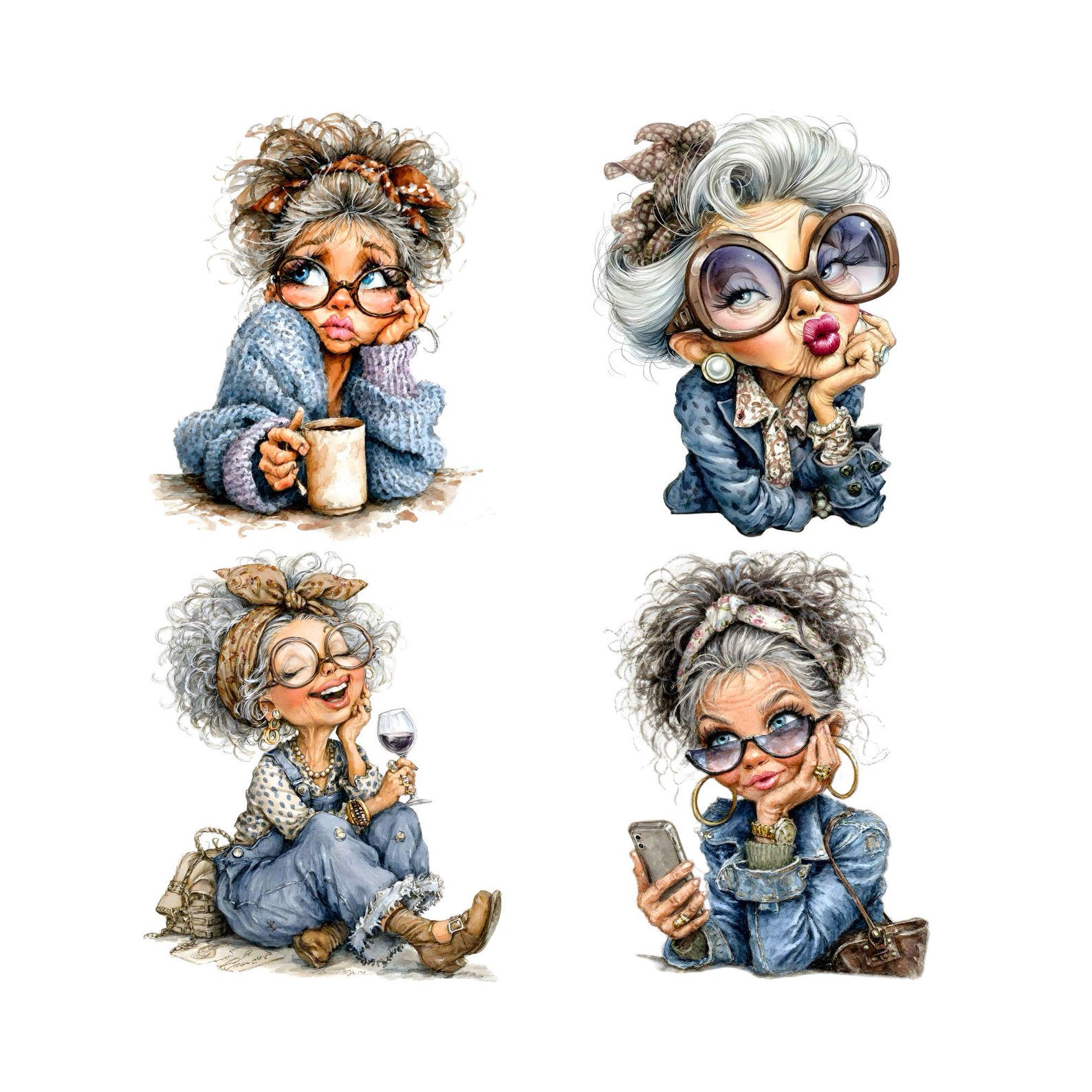 Sassy Grandma Clipart Bundle | Funny Senior Lady PNG | Whimsical ...