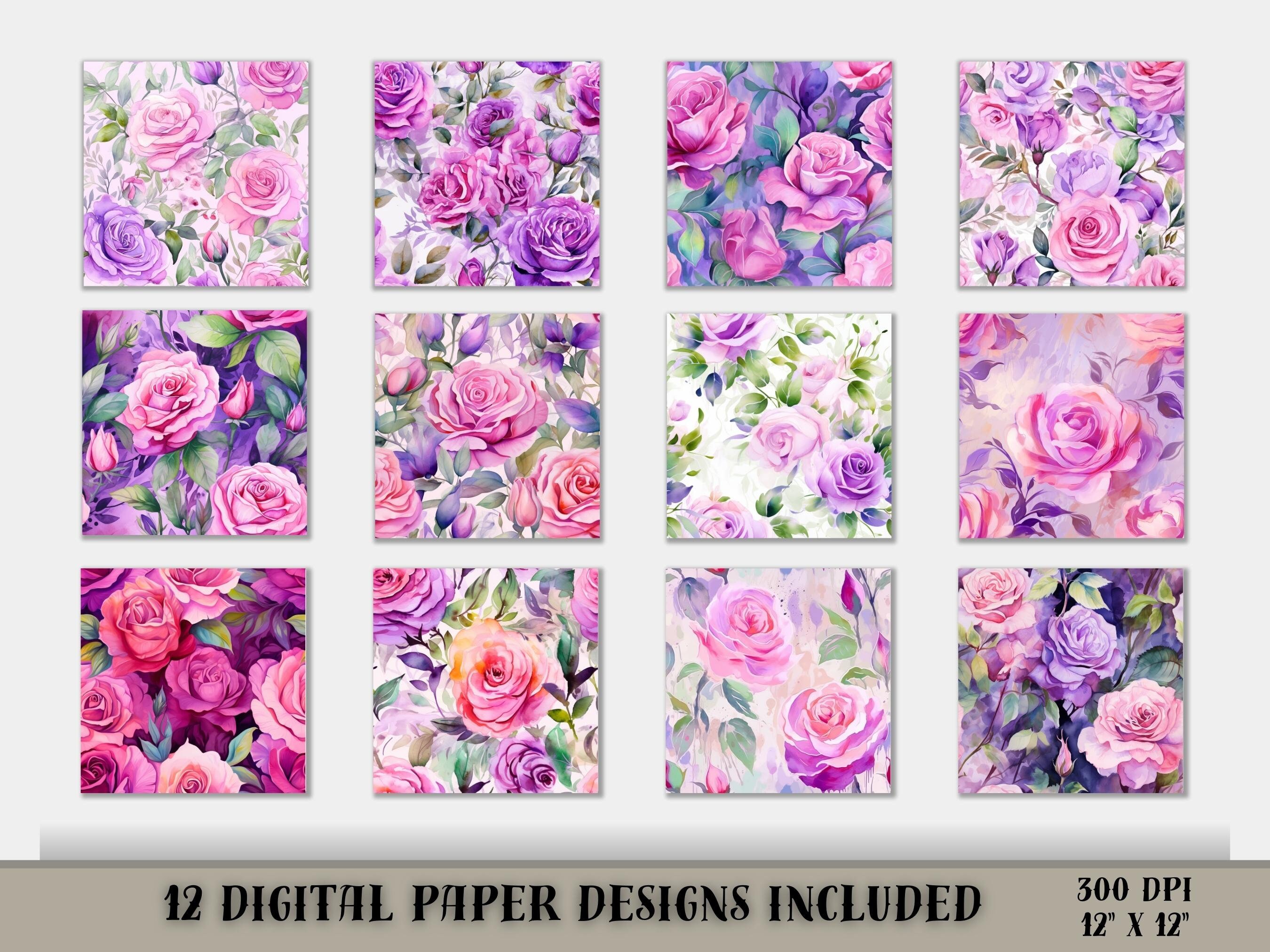 Pink and Green Floral Digital Paper - SEAMLESS - Pink Green Watercolor ...