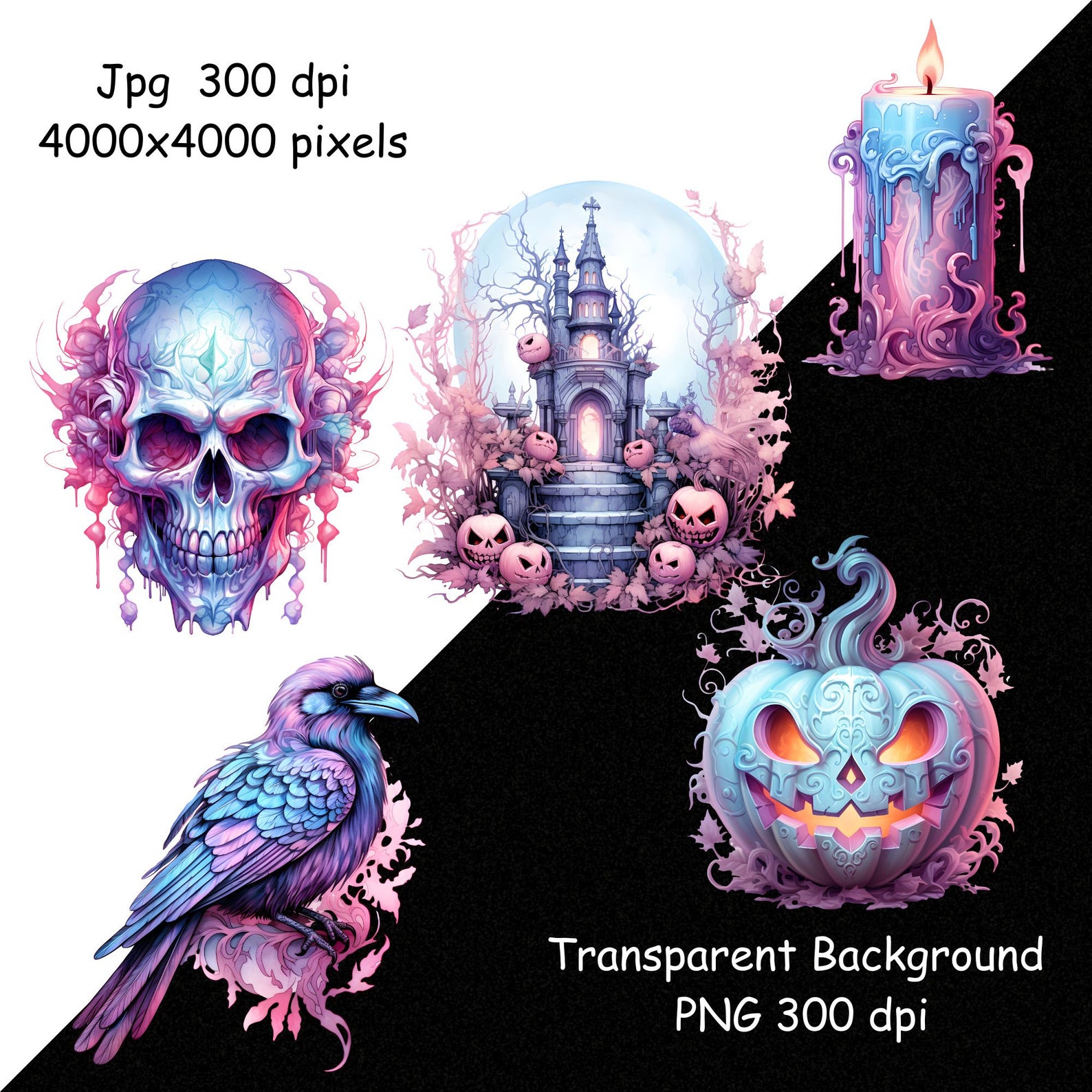 Pastel Halloween Clipart PNG Set, 18 Halloween Clipart, Commercial Use ...