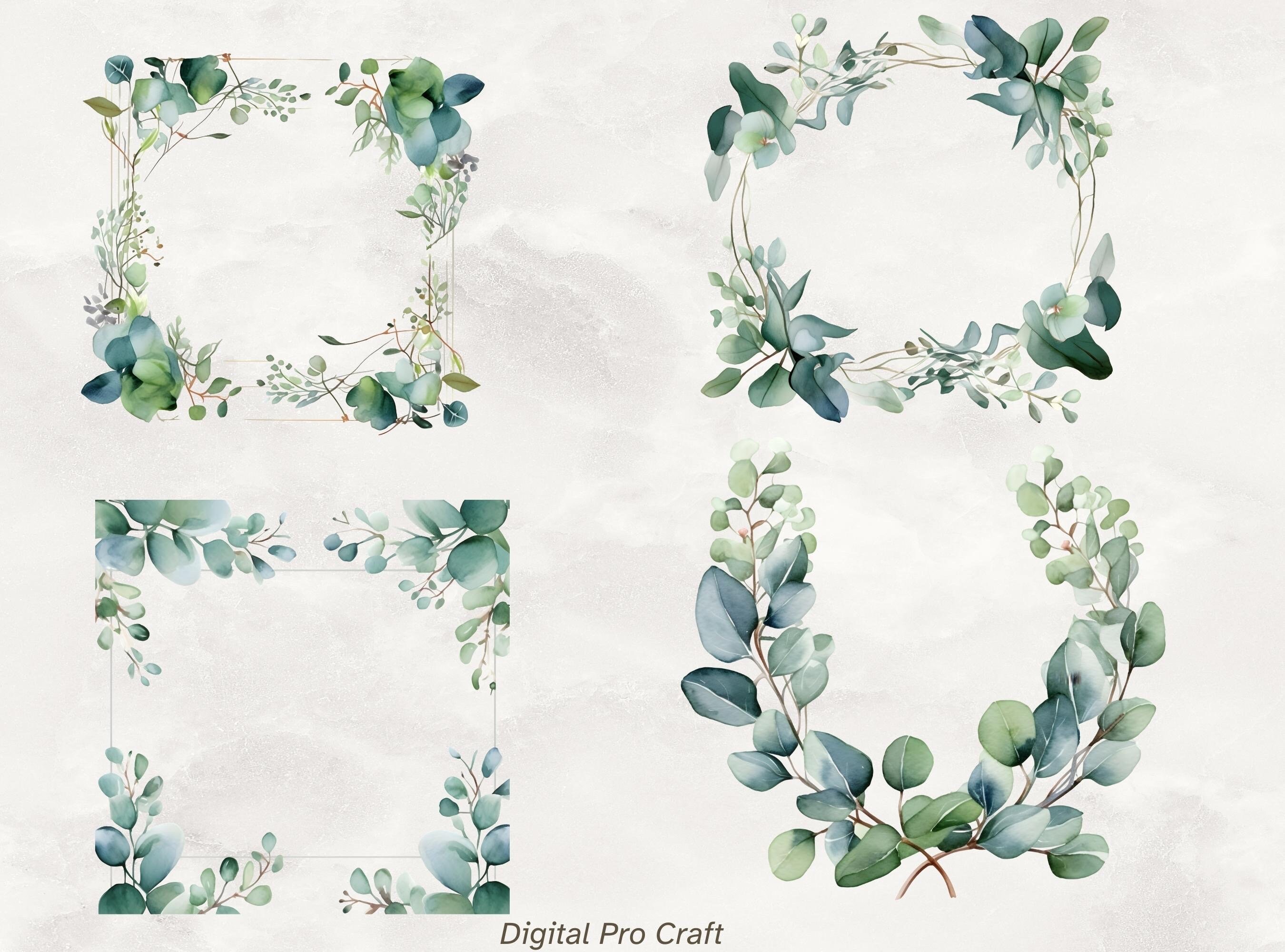 Set of 17, Watercolor Eucalyptus Clipart, Greenery Clipart , Watercolor ...