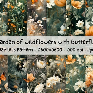 A garden of wildflowers with butterflies Versatile Digital Paper Seamless Patterns | High-Quality JPEG & Royalty-Free-Instant Downloads