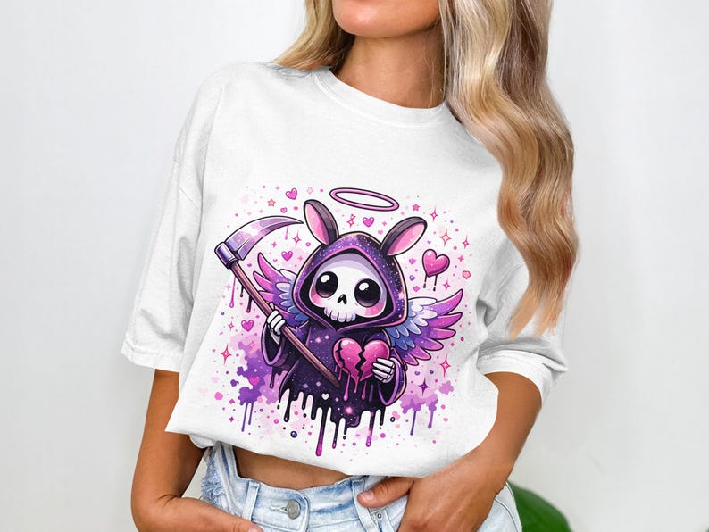 Cute Grim Reaper Bunny Png, Sublimation Design, DTF Transfer, T-shirt