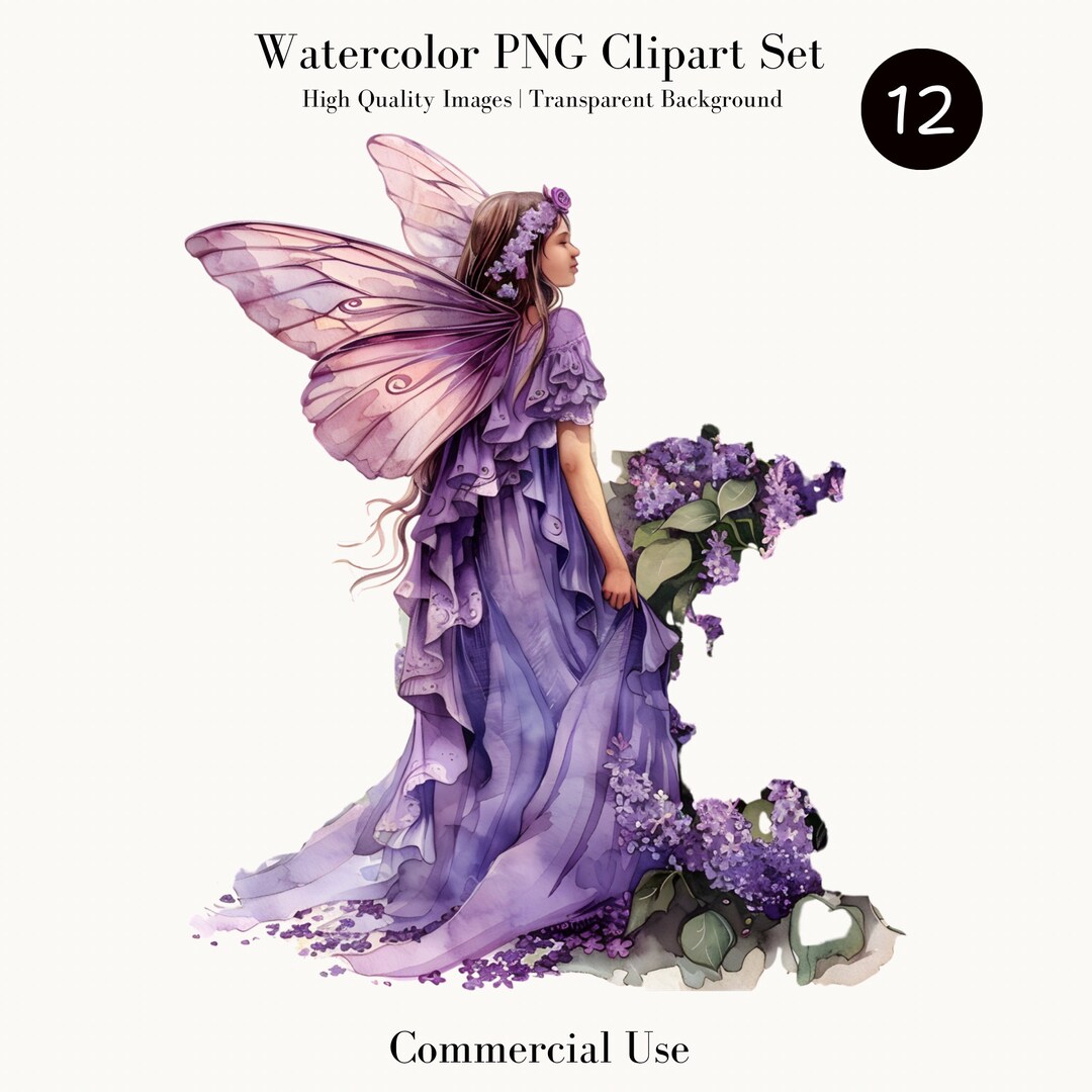 Watercolor Fairy Clipart, Purple Floral Fairy PNG, Digital Download for ...