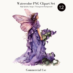 Watercolor Fairy Clipart, Purple Floral Fairy PNG, Digital Download for Commercial Use, Fantasy Art, Fantasy Clipart , Purple Flowers