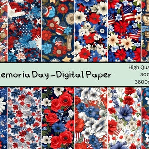 4. Juli Patriotic Digital Paper Pack, Vintage American Red & White Blue, Inabhängigkeits-Gedenktag Stars and Stripes Scrapbook-Hintergründe