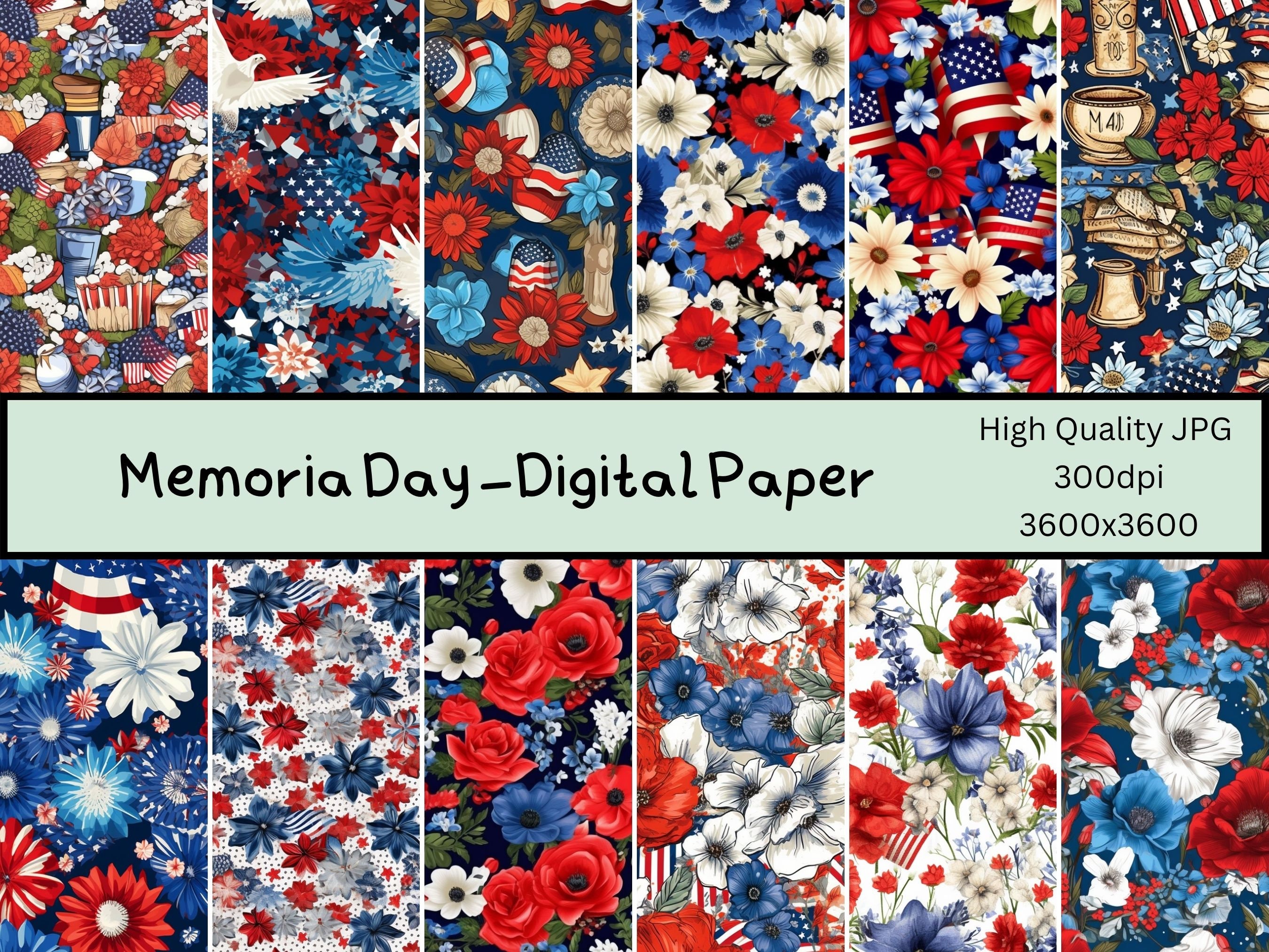 July 4th Patriotic Digital Paper Pack, Vintage American Red & White Blue, Independence Memorial Day Stars and Stripes Scrapbook Backgrounds