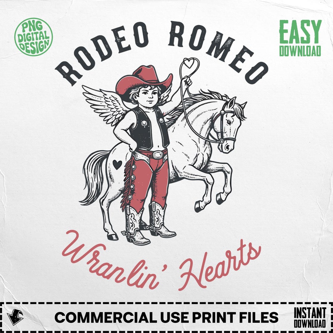Rodeo Romeo PNG, Wranglin Hearts, Vintage Cowboy Cupid, Western Angel ...