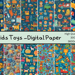 Pacote de papel digital de brinquedo, Papel digital sem costura de brinquedo, Padrão de brinquedo, Papel digital de festa de brinquedo, Padrão sem costura de repetição de brinquedo fofo