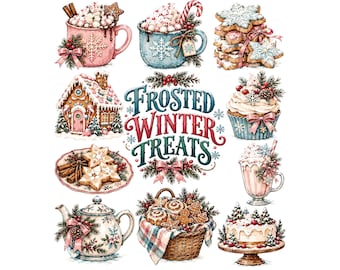 Cozy Winter Treats Clipart | Christmas Sweets PNG | Hot Cocoa & Gingerbread House Graphics | Holiday Baking Clipart | Digital Paper Craft
