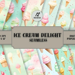Sweet Scoops: Ice Cream Delight - Pastel Seamless Digital Paper - Scrapbook Paper - Commercial Use