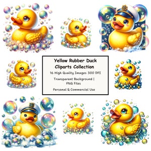 Yellow Rubber Duck Clipart Collection, Bubble Ducks, Transparent Background, PNG Files, Kids Illustration, Commercial Use, Digital Download