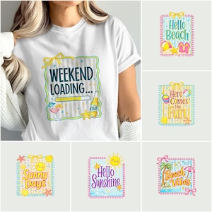 Weekend Loading PNG Design Set of 6 | Summer Vibes Digital Clipart Bundle | Vacation Mode Instant Download Graphics | Trendy Strips Design