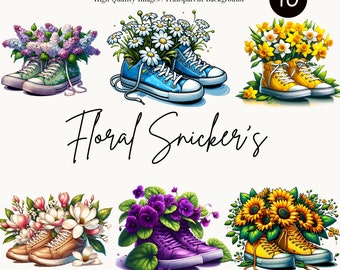 Spring Sneakers Clipart Bundle – Hello Spring PNG Designs, Garden Clipart, Flowers, Spring Graphics, Transparent Background, Commercial Use