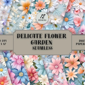 Delicate Flower Garden - Flower Seamless Patterns - 12 Designs - 12x12in - Commercial Use - Flower Sublimation - Daisies, Lilies, Tulips