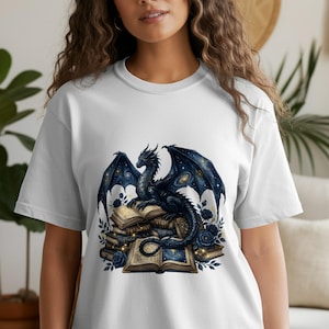 Mystical Blue Dragon T-Shirt, Fantasy Creature Art Tee, Book Lover Gift, Unisex Graphic Shirt
