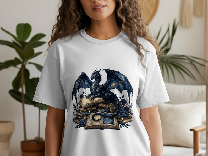 Mystical Blue Dragon T-Shirt, Fantasy Creature Art Tee, Book Lover Gift, Unisex Graphic Shirt