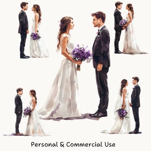 May include: A digital painting of four couples in wedding attire. The couples are standing and looking at each other. The painting is done in a watercolor style with soft colors and a romantic feel.