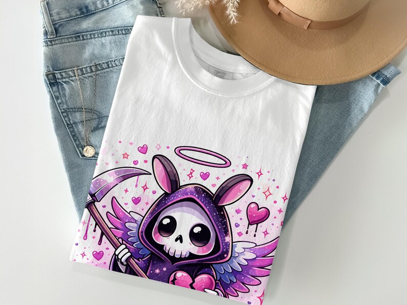 Cute Grim Reaper Bunny Png, Sublimation Design, DTF Transfer, T-shirt