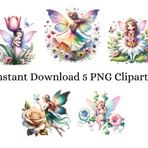 Cute Spring Fairies Clipart Bundle, Spring Clipart, Fairy Graphics, Spring Printables, Magical Spring Flowers, Instant Download