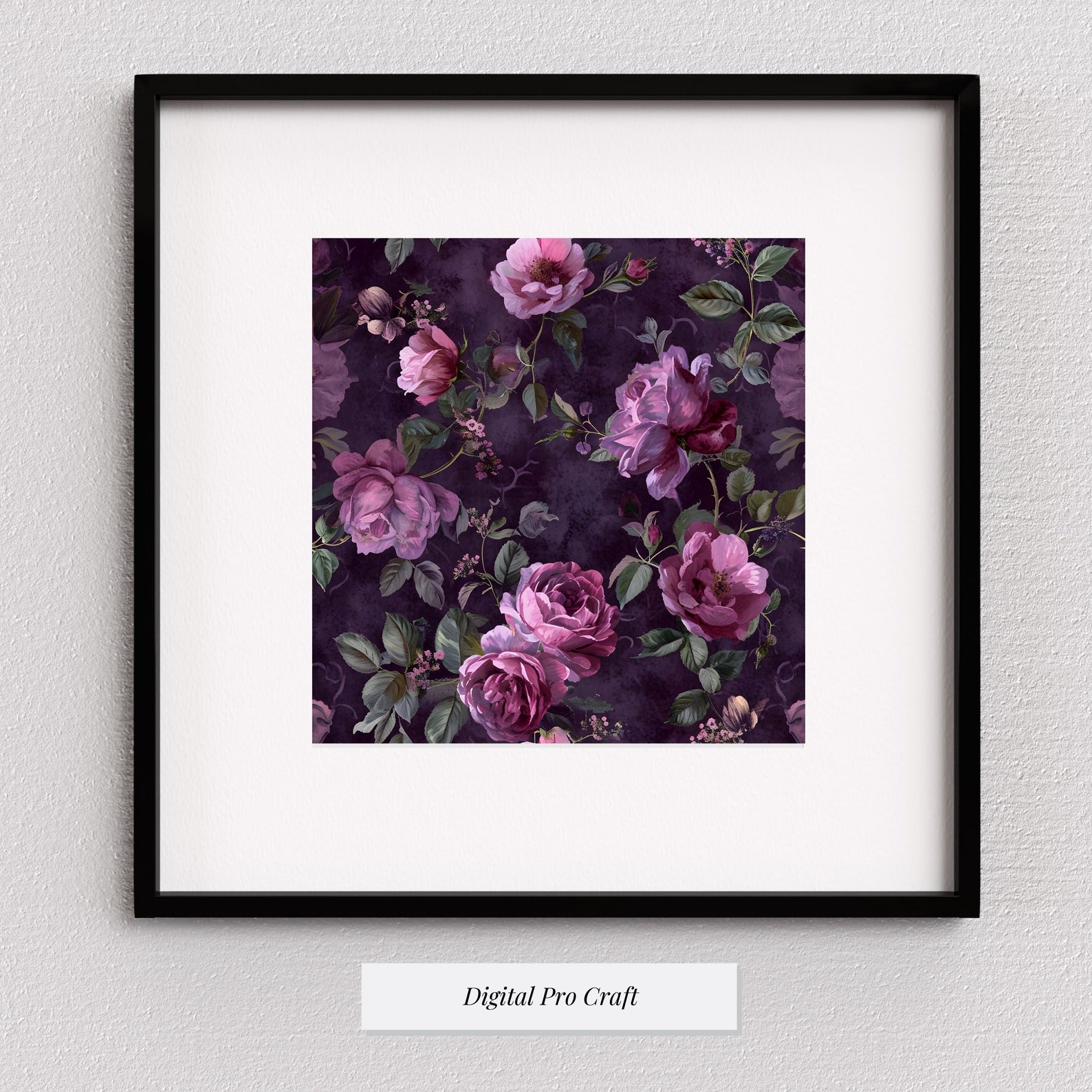 Baroque Purple Rose Digital Paper Set of 16 , Seamless Dark Floral ...